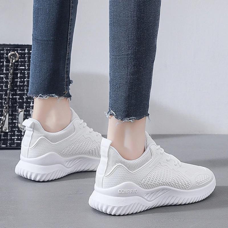 Damen Laufschuhe Wild Atmungsaktiv und Leicht Einzelne Netzschuhe Damen Modetrend Studenten Sneaker Weiß Freizeitschuhe