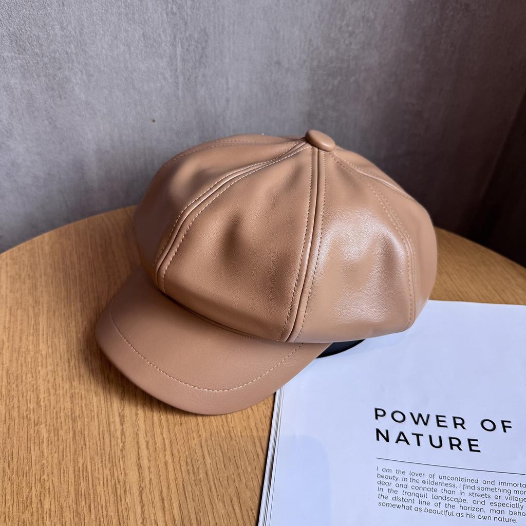 Retro Style Octagon Hat For Girls In Pu Leather With Sunshade And Breathability
