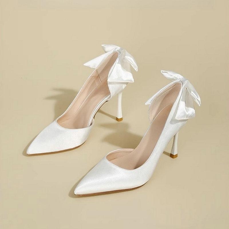 Fashion French High Heels, Women'S Thin Heels, Satin Engagement Shoes, High-End Feel, Xiuhe Wedding Dress, Two Pairs To Wear