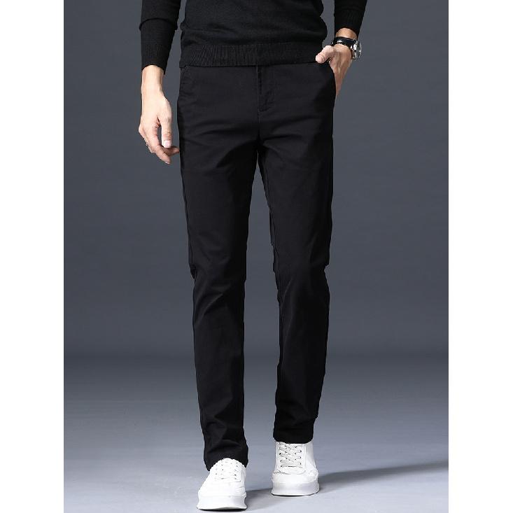 2025 New Men'S Autumn And Winter Velvet/Regular Casual Pants Slim Fit Straight Leg Elastic Business Versatile Long Pants