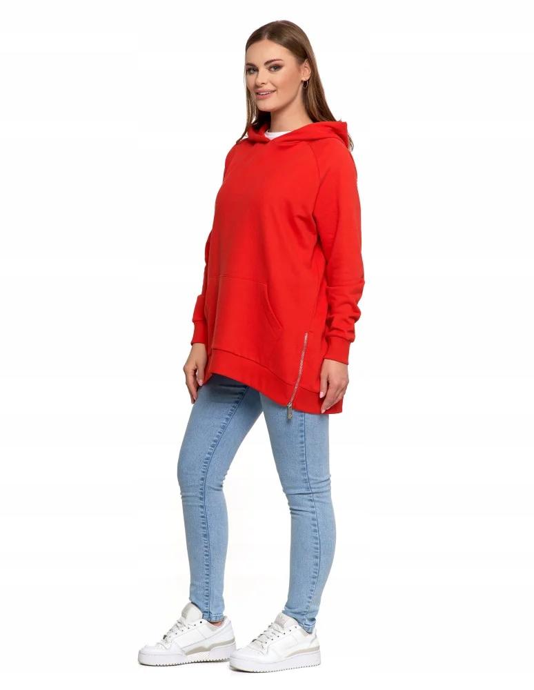 Women's Sweatshirt with Hood Cotton Fashionable Oversize Soft MORAJ M RED