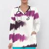 Women Plus Size Blue Marble Printed Nurse Scrub Top V Neck Long Sleeve With Pockets