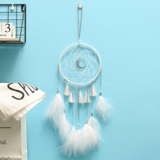 

Dream Catcher Feather Moon Hanging Ornament Handmade Window Balcony Porch Decor білий