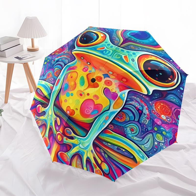 1pc Froggy Colors Automatic Folding Umbrella, Lightweight Retractable Compact Travel Umbrella, 8-Rib Sturdy Frame, Fine Outdoor Umbrella110