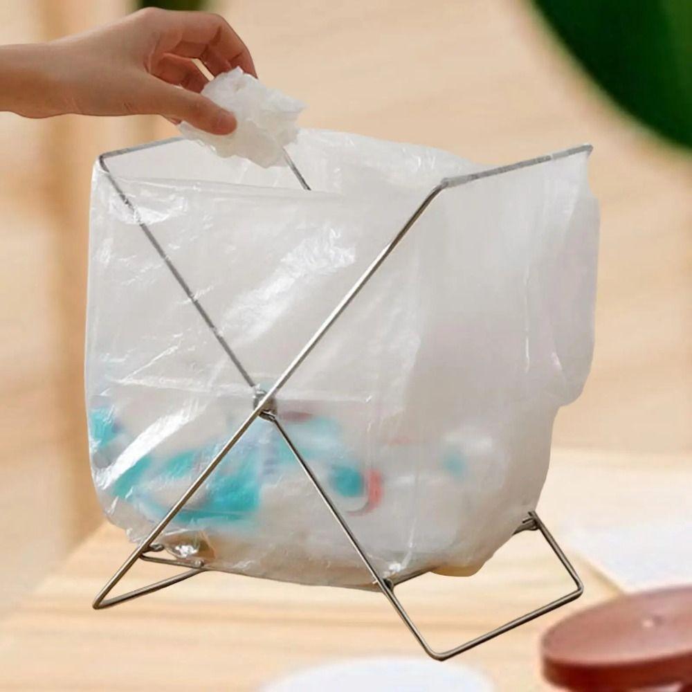 Stainless Steel Garbage Bag Bracket Compact Sink Towel Rack Sink Garbage Organizer Camping