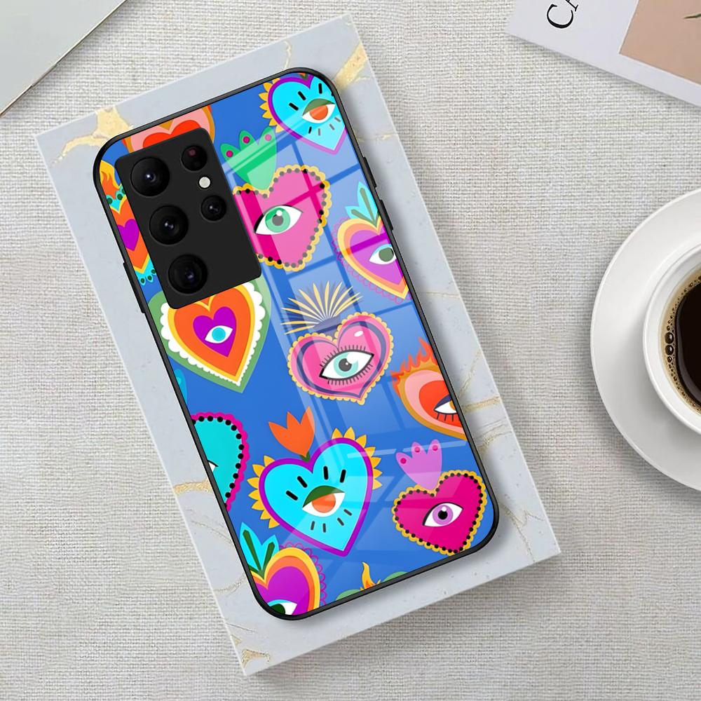 

Abstract Eye Shapes Phone Case For Samsung S26 S25 Edge Ultra 23 22 21 20 Ultra Plus S24 Fe Glass Cover Galaxy S25