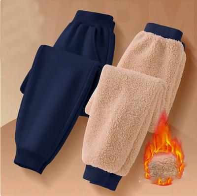 Kids Autumn Winter Warm Solid Color Sports Long Pants Fleece Lined Casual Trousers Mid To Large Child Fleece Pants