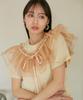 Beige Frilled Docking Pullover with Sash [BIS] Women's T-Shirt (Set) (27)