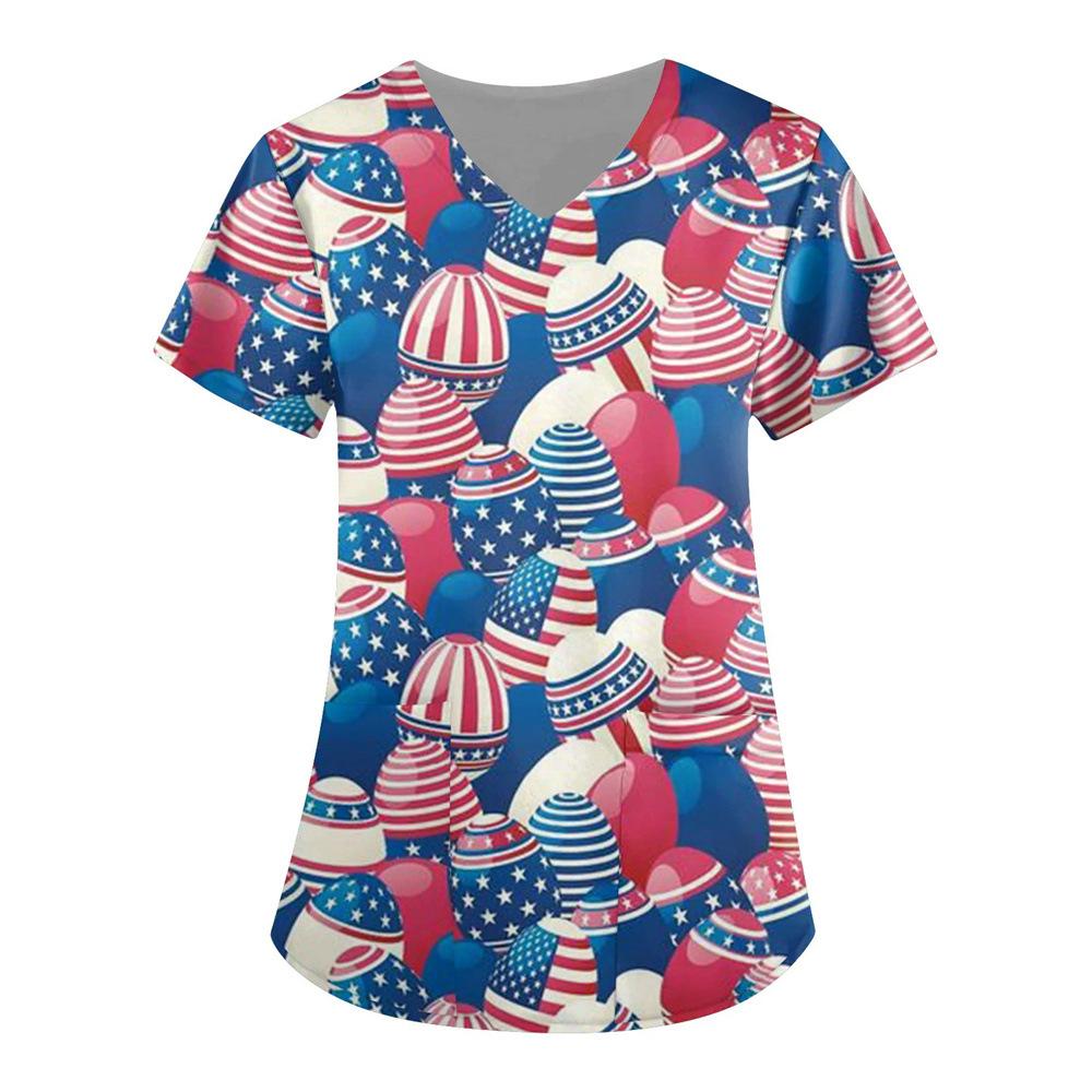 Women's T-shirt V-neck Nurse Uniform Star Print Casual Comfortable Short Sleeved Women's T-shirts