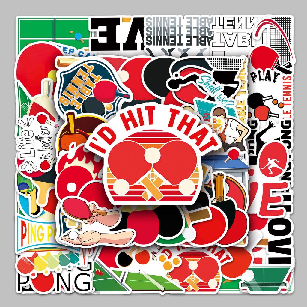 50 Waterproof Table Tennis Sport Stickers for Laptops, Skateboards, and More