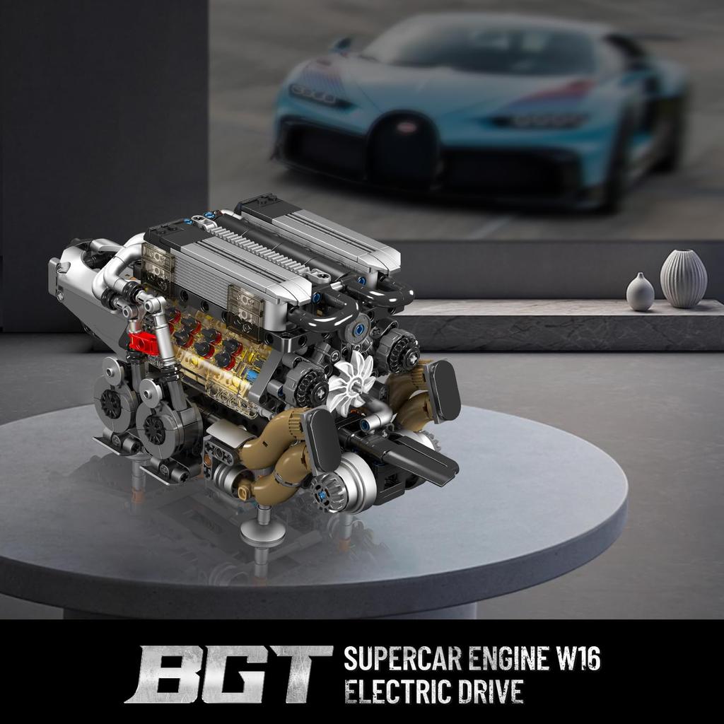 Mould King 10131 MOC Technic (W16) Two Closely Spaced V8 Engines, Building Block Kit with Motor and Box, 4 Turbochargers (952+)