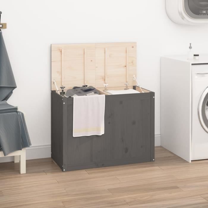 VidaXL Boîte à linge Gris 88,5x44x66 cm Bois massif de pin 823571