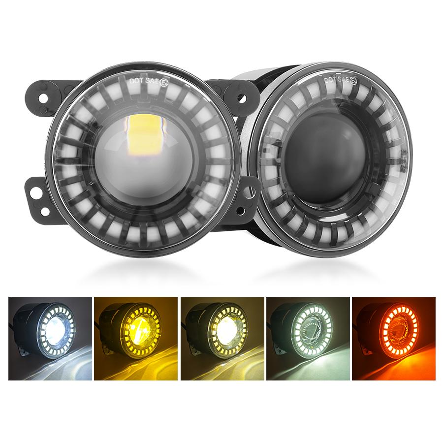 

4-дюймовые светодиодные противотуманные фары белые янтарные ДХО красные указатели поворота ходовые ангельские глазки линза для Jeep Wrangler JK Grand Cherokee Dodge Journey Charger Magnum