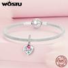 WOSTU 925 Silver Heart Shape Charms Growth Hanging Bead Red CZ Love Affinity Pendant For Original Jewelry Thanksgiving