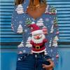 Christmas Women T-shirts  New Autumn Winter Christmas Printed V-neck Long Sleeve Women's T-shirt Fashion Loose Tops