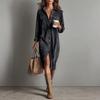 Loose Long Skirt Corduroy Long Sleeve Lapel Shirt Dress Women Casual Solid Color Fashion