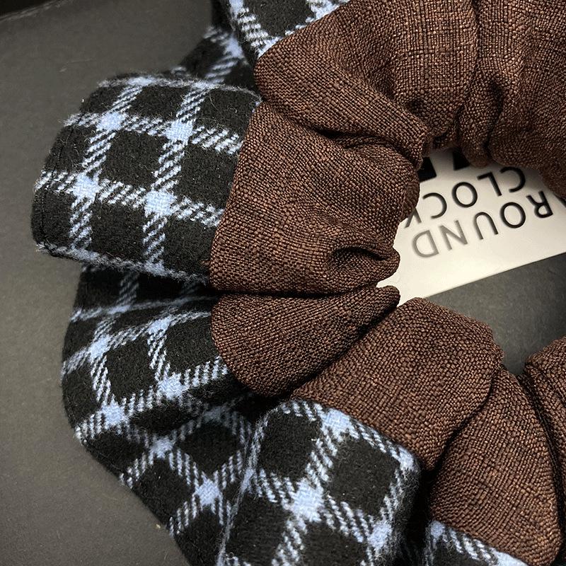 2025 Autumn/Winter Color Block Plaid Patchwork High Elasticity Hair Rope - Korean Style Temperament Ponytail Hair Accessory