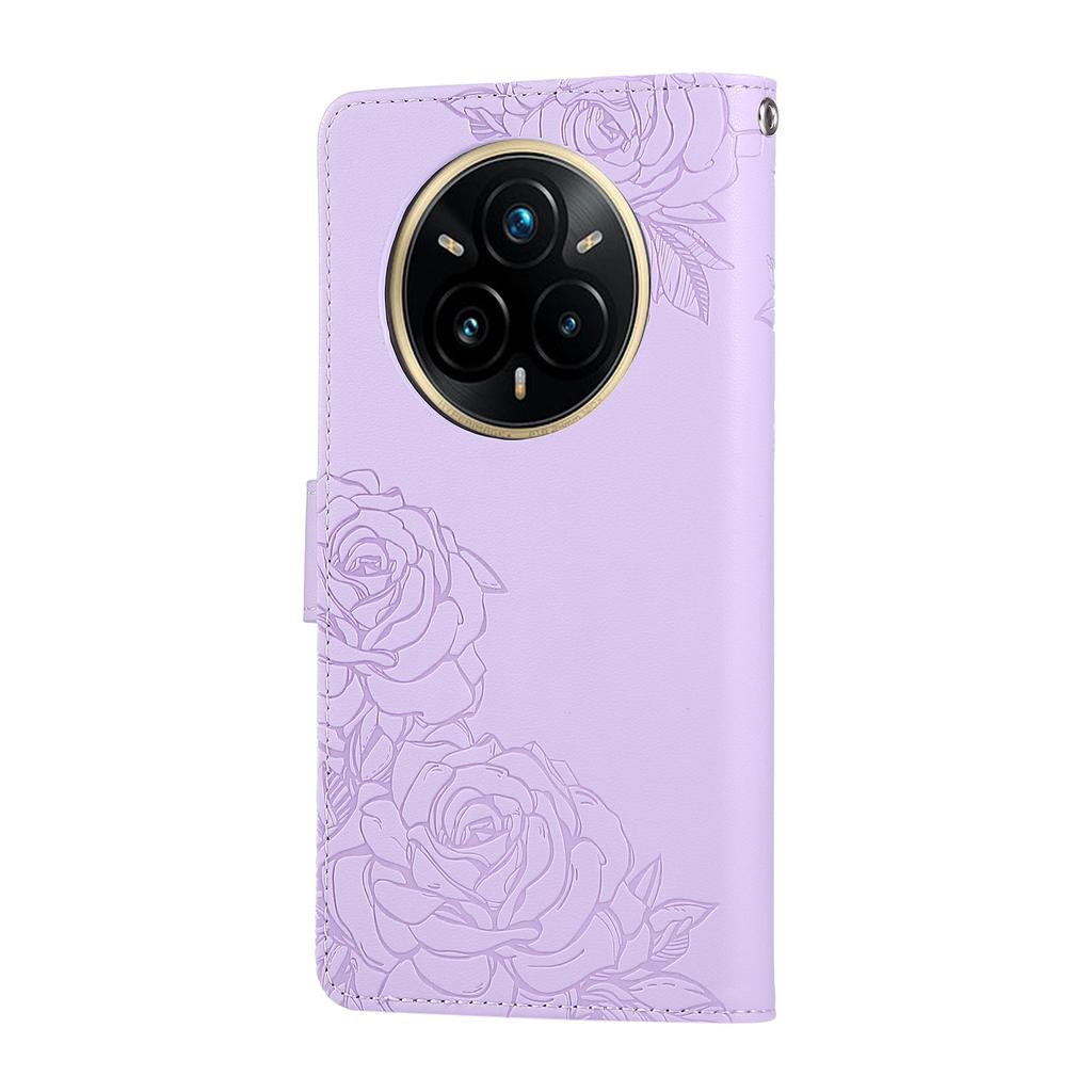 Pro Realme 14 Pro+ 5G Pouzdro Růže Květ PU Kůže Peněženka Kryt na Telefon se 3 Přihrádkami na Karty/Poutko na Zápěstí