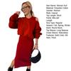Yousheng 2 Pcs/Set Women Sweatshirt Dress Set Round Neck Long Bat Sleeve Loose Top Slim Fit Slit Hem Midi Dress Casual Commuting Outfit Thick Fall