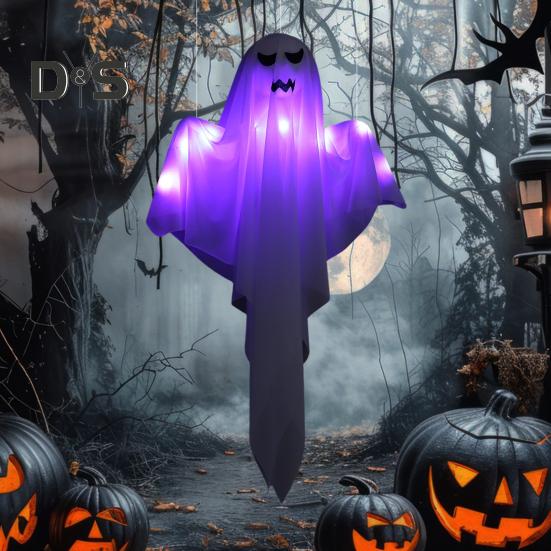 Halloweenská závěsná dekorace duch zářící bílý duch se světlem provázku Vnitřní venkovní světelná rekvizita duchů pro vystavení strašidelného domu na večírku
