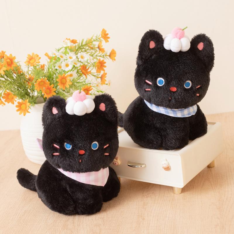 Cute And Charming Black Cat Plush Toy Adorable Cat Featuring Cream Cake Decor Plush Doll Sweet Companion Doll Birth Date Present