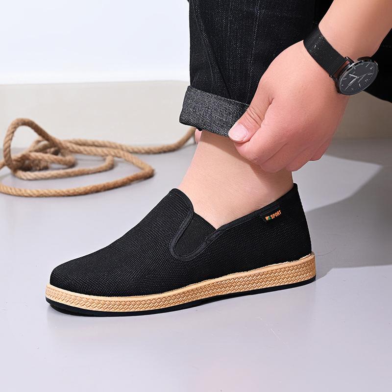 Summer Men's Shoes Old Beijing Cloth Shoes Men's One-pedal Single Shoes Breathable Beef Tendon Soles Spring and Autumn Breathable Black Cloth Shoes