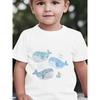 Boys Crewneck Short Sleeve Tee, Cute Whale Cartoon Print With White Wave Trim Nautical Casual Summer Top
