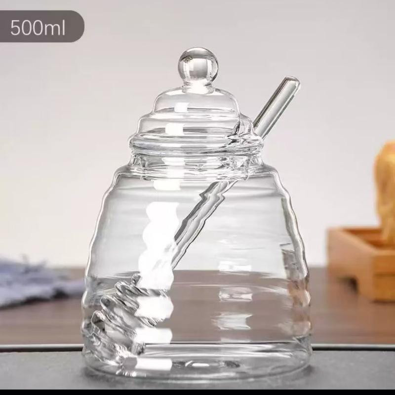 Kleines Biene Waben Glas mit Deckel und Rührstab, Kreatives Küchenzubehör