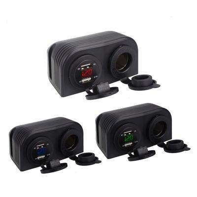 2 Holes Tent Base 3.1A Dual USB Car Charger With LED Digital Voltmeter Power Socket for Truck Motorcycle Boat ATV