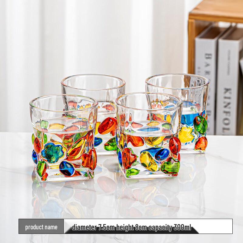 Набор из 4 стеклянных стаканов для воды Flavinmci, ручная роспись
