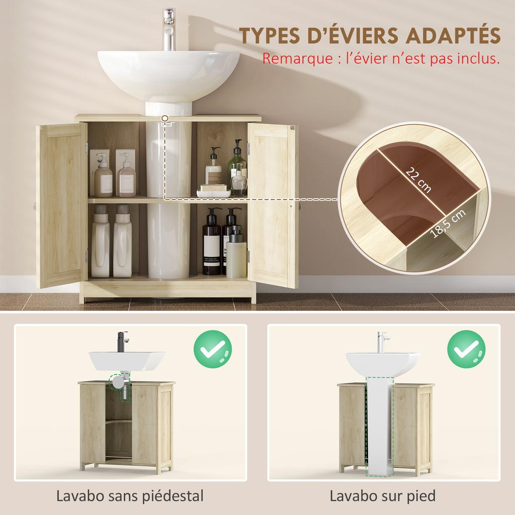Bathroom Vanity Unit, Under-Sink Cabinet, 2 Doors, Shelf, 60 x 30 x 60 cm, Oak