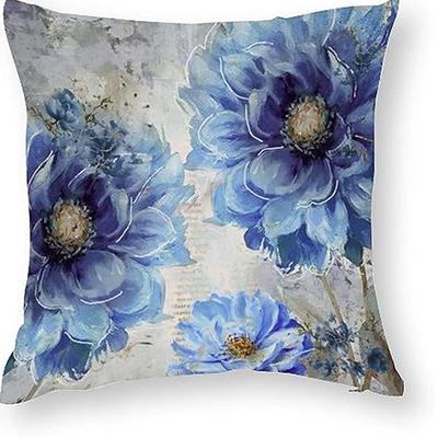 Short Plush Floral Pillowcase Blue Decorative Pillow Cover Flower Farm Cushion Cover Home Sofa Decoration