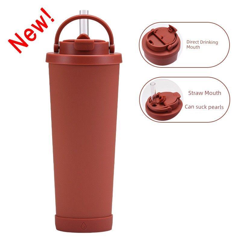 2024 New Model 830ml Large Capacity Thermos Cup with Convenient Handle, Dual Drinking Cup, Large Hole Straw Cup
