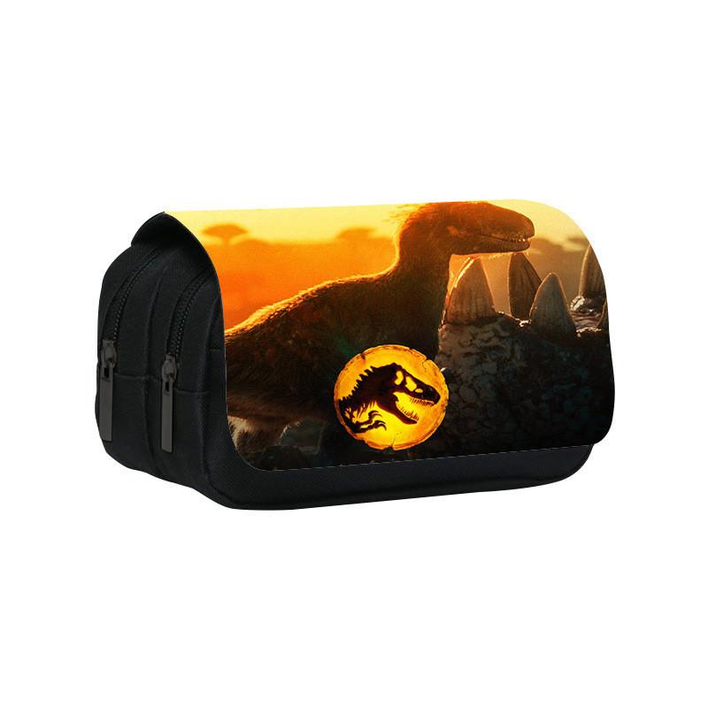 Jurassic World Dinosaur Pattern Double Layer Stationery Storage Bag For Students And Office Use