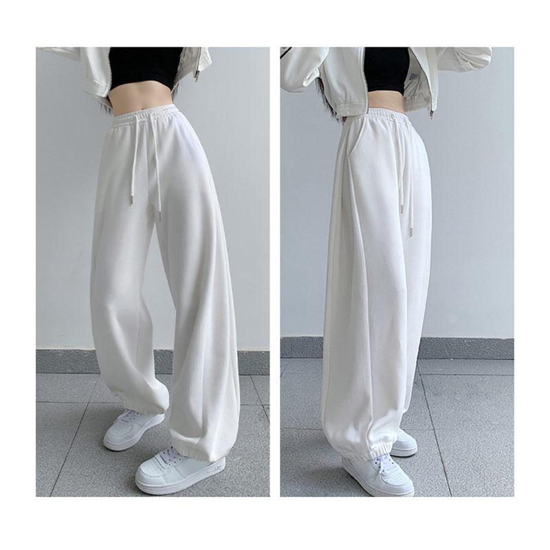 Women's Casual Loose Versatile Sports Pantalones Elastic Waist Drawstring Sweatpants Drapey Feel Straight Leg Pants