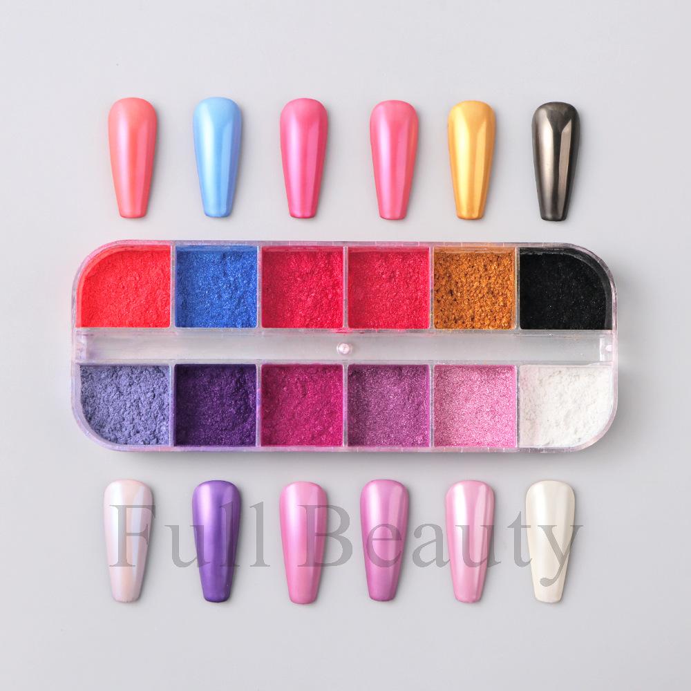 DIY new 12-grid color nail glitter, rouge pearl color nail glitter