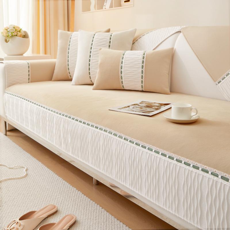 Pernă de canapea Stil crem francez deschis Four Seasons Universal 2024 Nou Husă de canapea Pânză Piele Perne de scaun antiderapante