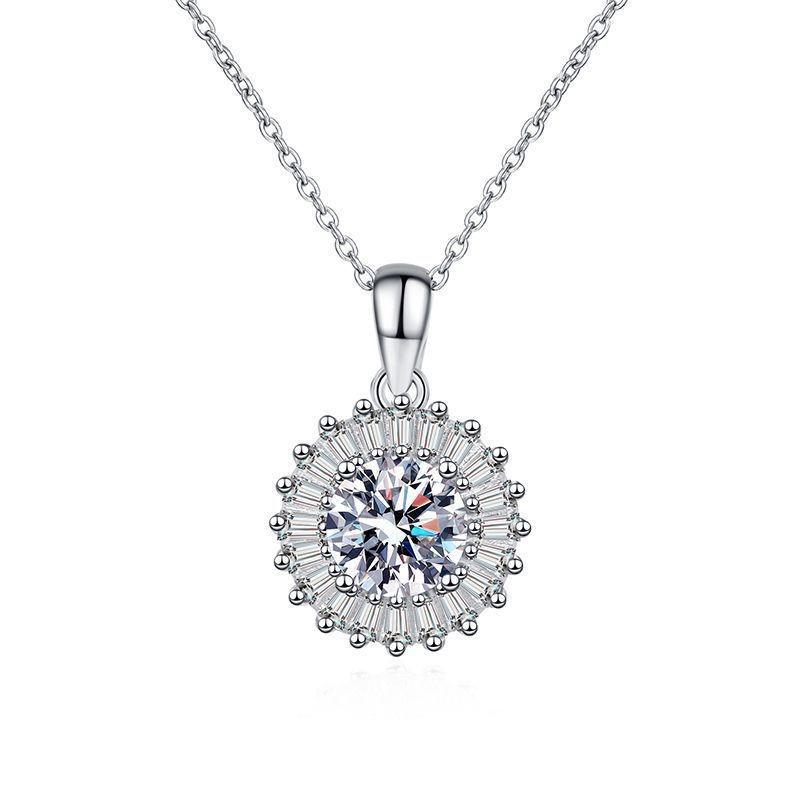 925 Sterling Silver Moissanite Pendant Necklace: Square Full Diamond Luxury Clavicle Chain, 1 Carat. 925 Silver