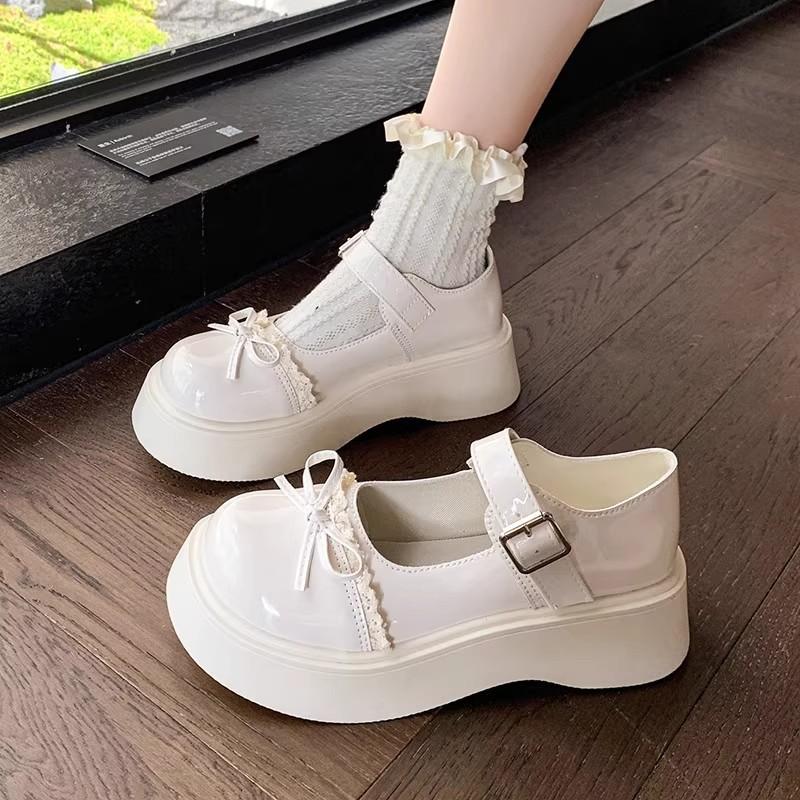 Sweet bow small leather shoes women's summer new retro platform Mary Jane single shoes