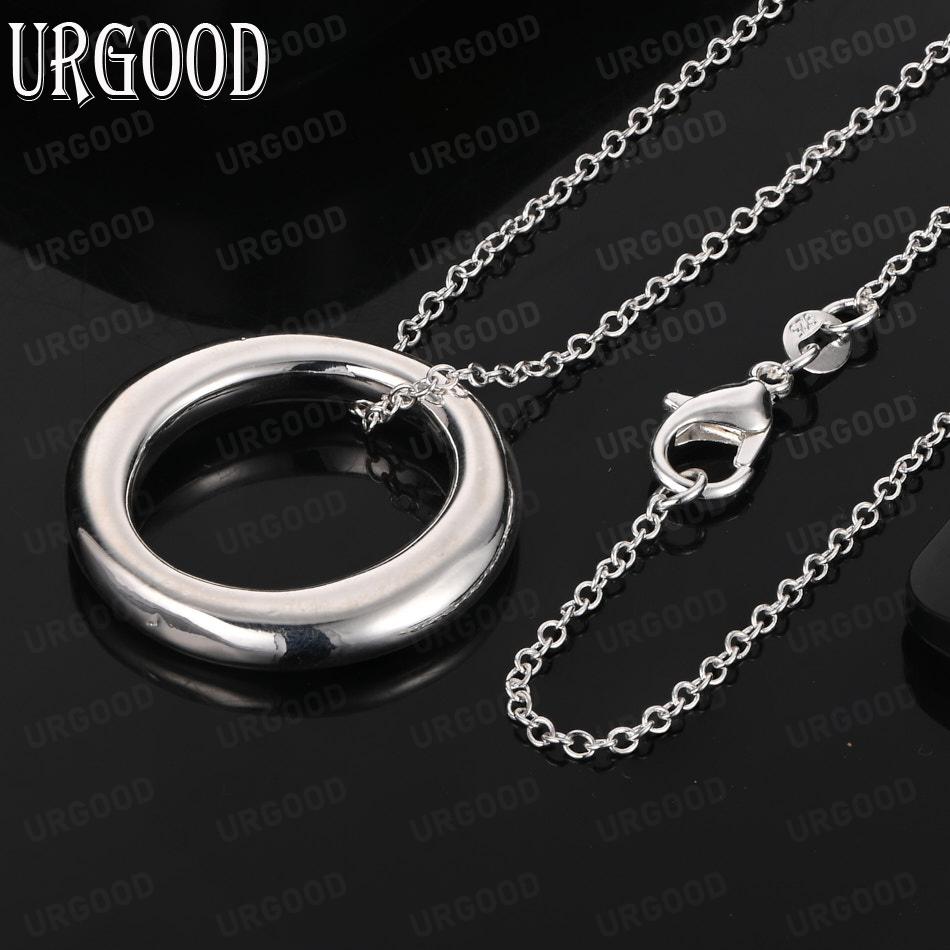 925 Sterling Silver Simple And Versatile Round Ring Pendant Necklace - Stylish Evening Jewelry