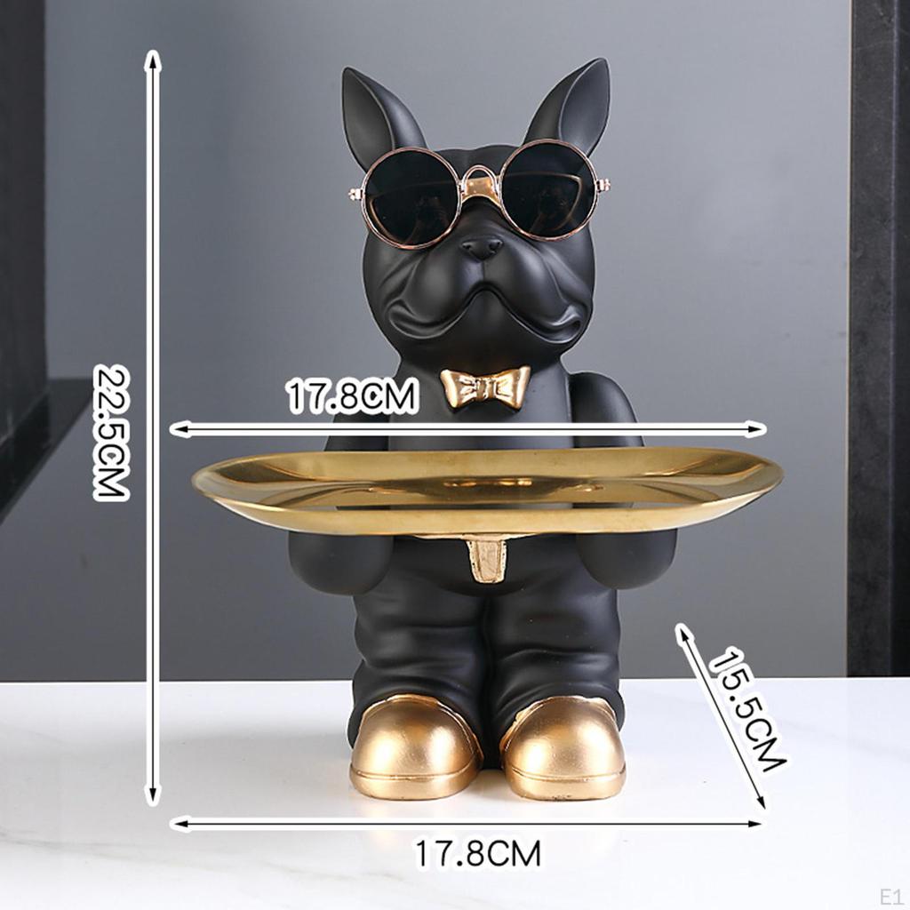 Dog Sculpture Figurine with Tray Desk Organizer Resin Statue for Living Room Table Decoration