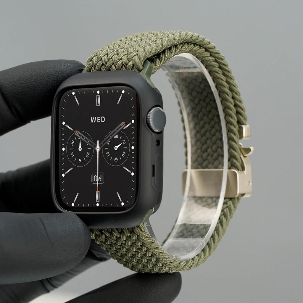 Silicone Case+Braided Strap For Apple Watch Bands 46mm 49mm 44mm 42mm 41mm 40mm 38mm SE 10 9 6 5 Ultra 2 Nylon Correa Strap