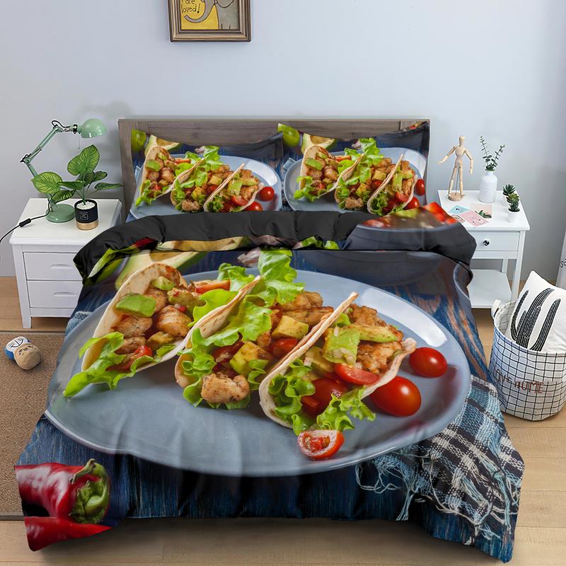 Set Biancheria da Letto con Stampa Hamburger Vintage 3D per Amanti del Fast Food Copripiumino con Stampa Cheeseburger 3 Pezzi Copriletto Divertente Creativo Matrimoniale