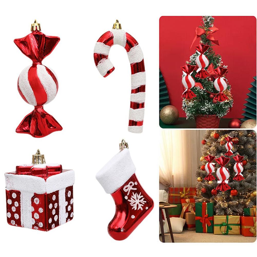 

4 шт. белый красный блестящий конфетный рождественский декоративный тростник сладкая елка дисплей