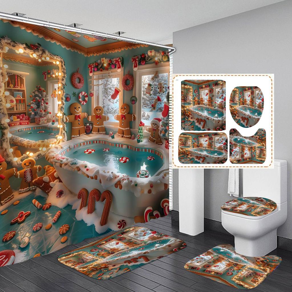 Red Marry Christmas Shower Curtain Santa Claus Printed Waterproof Polyester Bath Curtain for New Year Christmas Bathroom Decor