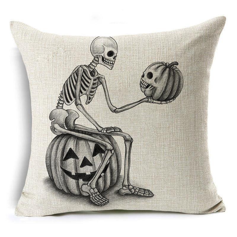 Halloween Skeleton Linen Pillow Cover Festive Home Decor Pillow Cushion Cover