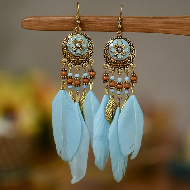 Vintage Feather Bohemian Earrings With Alloy Carving For Women Festival And Daily Use