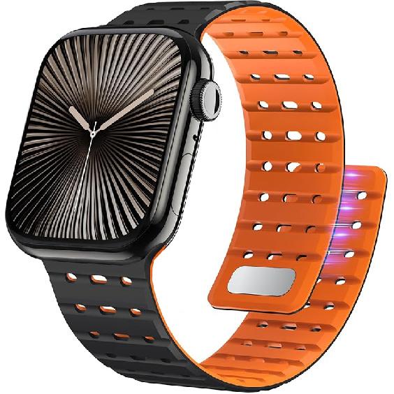 Magnetic Sport Band Compatible with Apple Watch Bands 49mm 46mm 45mm 44mm 42mm for Men Women, Anti Sweat Soft Silicone Breathable Wide Strap for 42mm(Series 3/2/1)/44mm/4