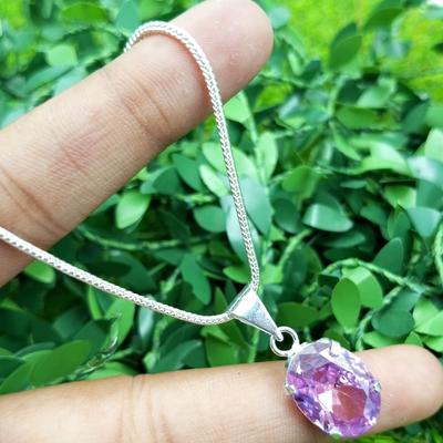 Pink Topaz Gemstone 925 Sterling Silver Plated Women Prong Pendant Jewelry PQY-IJ268