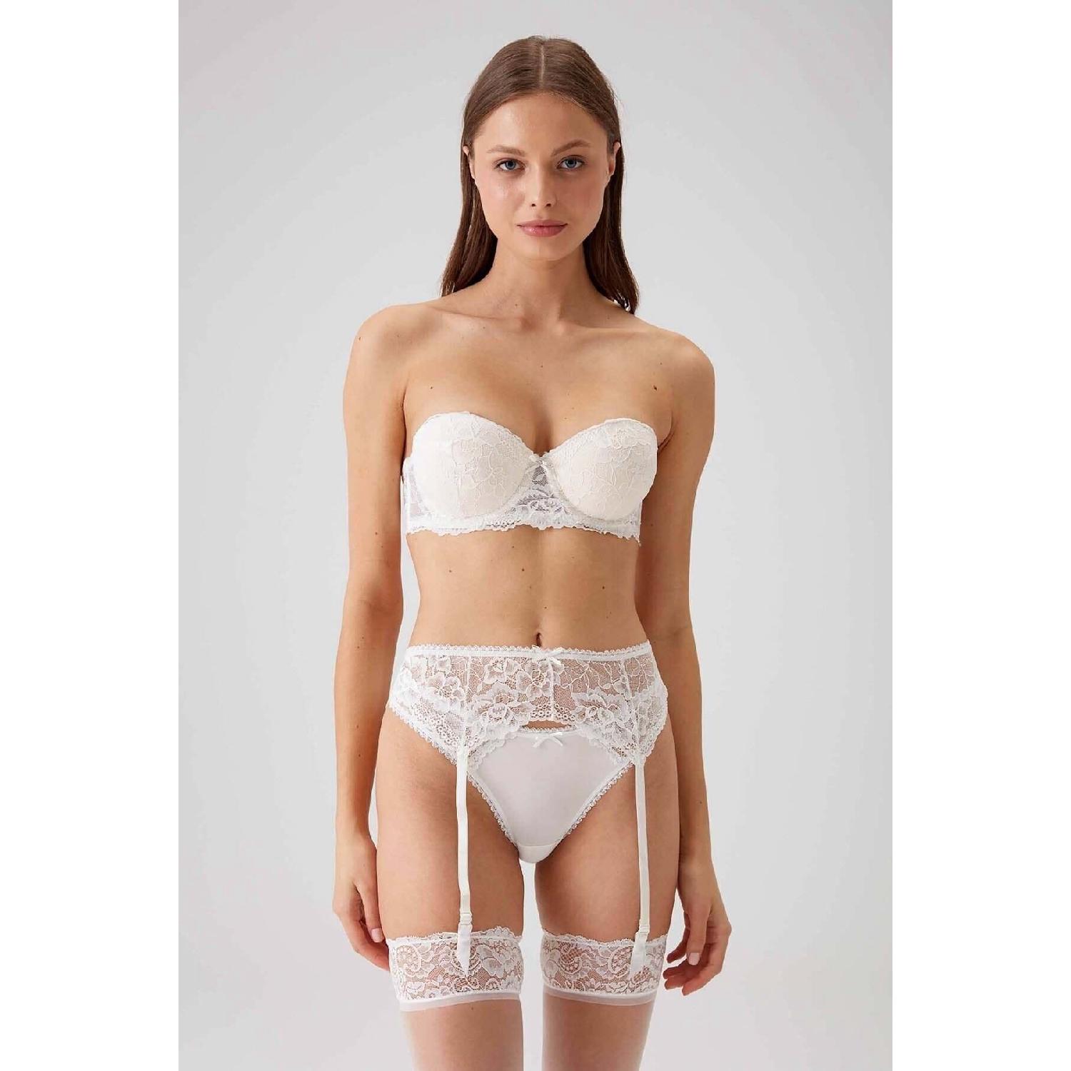 

Siena Underwire Supported Lace Socks Garter Bra Set 90B екрю